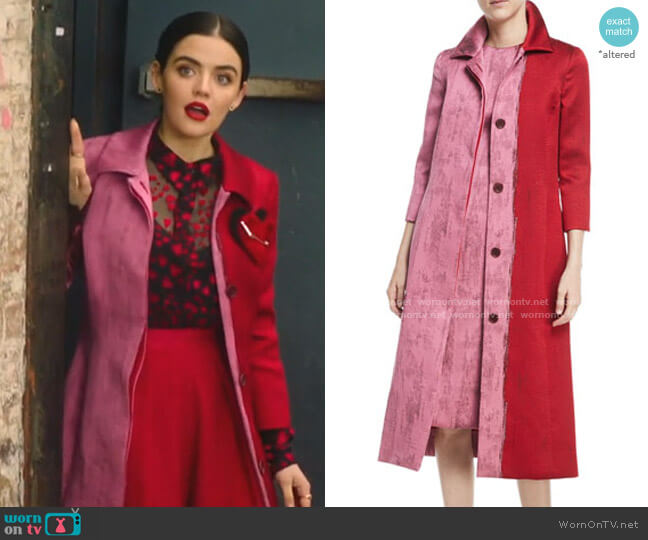 Colorblock Jacquard A-Line Coat by Oscar de la Renta worn by Katy Keene (Lucy Hale) on Katy Keene