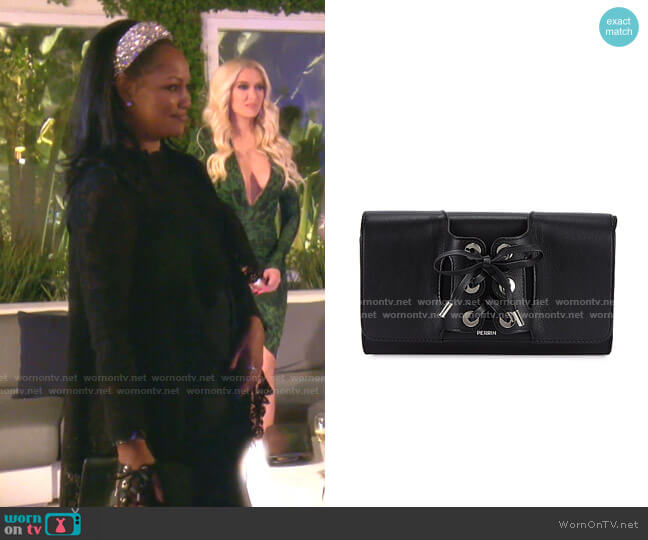 Le Corset Grained Leather Clutch by Perrin Paris worn by Garcelle Beauvais on The Real Housewives of Beverly Hills