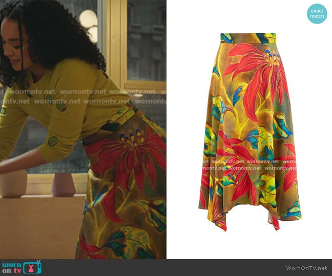 Tropical-print Silk-blend Cloqué Midi Skirt by Peter Pilotto worn by Kat Edison (Aisha Dee) on The Bold Type