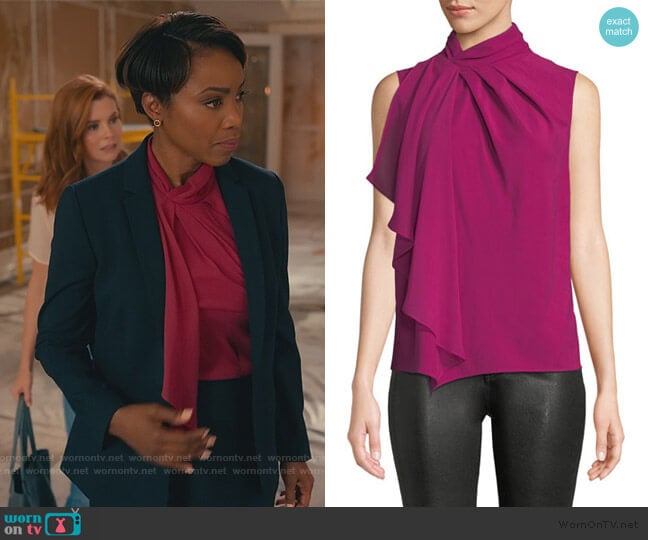 Megan High-Neck Flounce Sleeveless Top by Parker worn by Helen Decatur (Heather Headley) on Sweet Magnolias