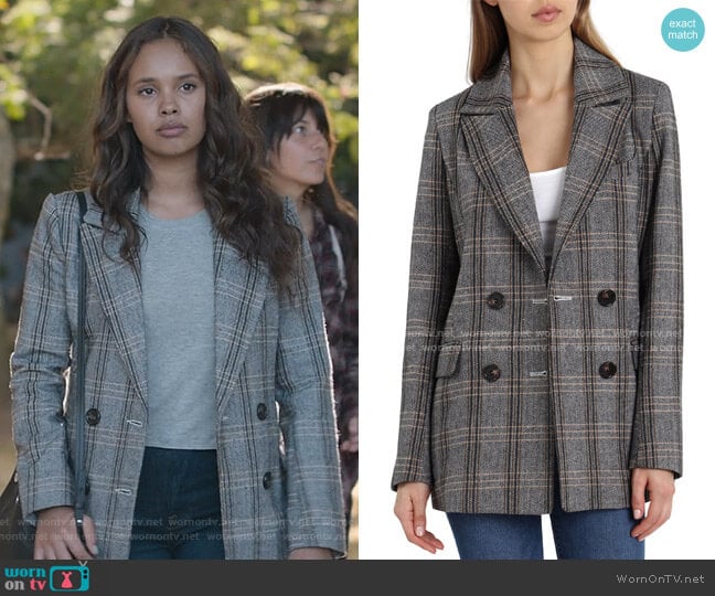 Plaid Double Breasted Blazer by Avec Les Filles worn by Jessica Davis (Alisha Boe) on 13 Reasons Why