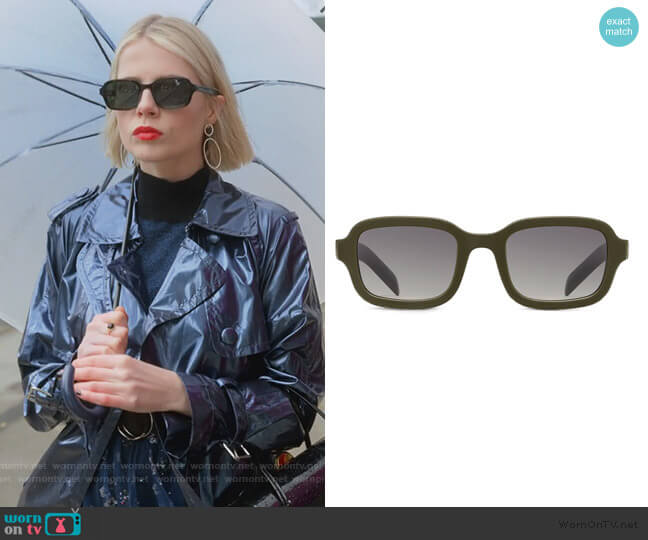Prada Journal rectangle sunglasses by Prada worn by Astrid (Lucy Boynton) on The Politician