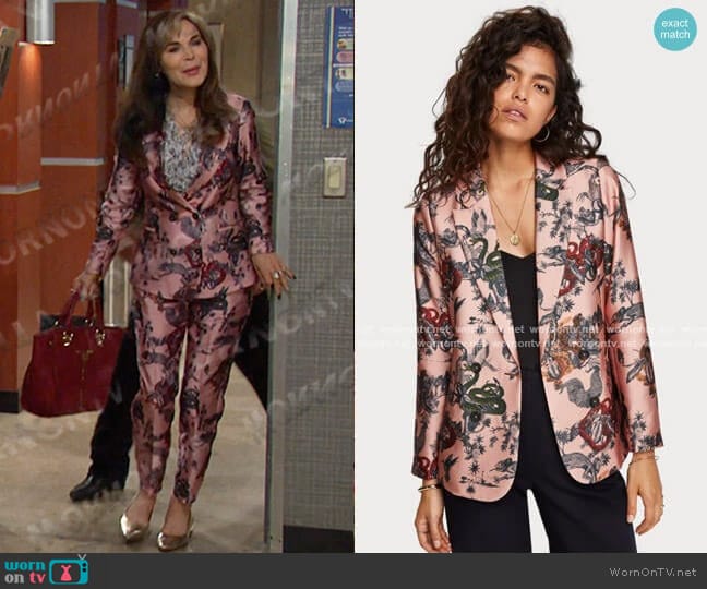 Printed Double Breasted Blazer by Scotch & Soda worn by Kate Roberts (Lauren Koslow) on Days of our Lives