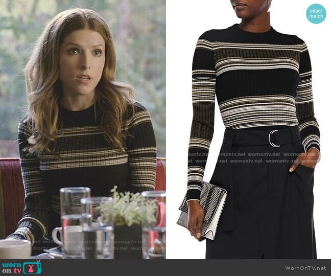 Striped Ribbed Wool-Blend Sweater by Proenza Schouler worn by Darby (Anna Kendrick) on Love Life