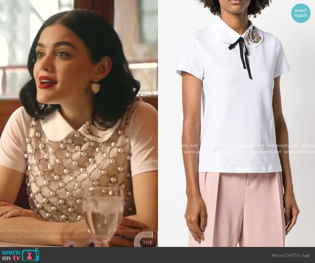 Embellished Collar Polo Top by RED Valentino worn by Katy Keene (Lucy Hale) on Katy Keene