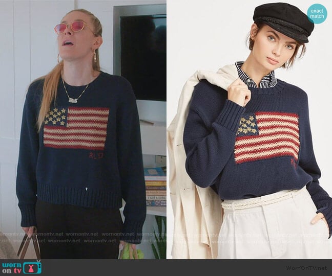 USA Flag Intarsia Knit Sweater by Ralph Lauren worn by Leah McSweeney on The Real Housewives of New York City