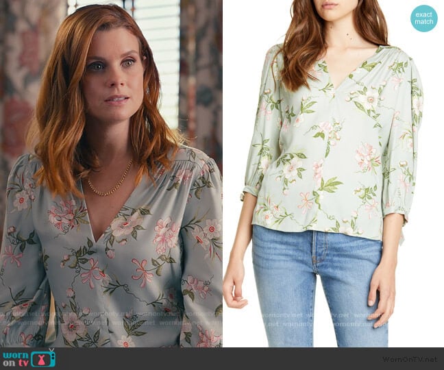 Lita Floral Tie Sleeve Silk Blend Blouse by Rebecca Taylor worn by Maddie Townsend (JoAnna Garcia Swisher) on Sweet Magnolias