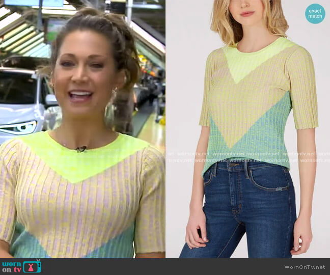 Ribbed Knit Neon Chevron Top by 525 America worn by Ginger Zee  on Good Morning America