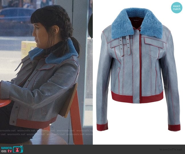 Gabbie leather jacket by Sies Marjan worn by Sara (Zoe Chao) on Love Life