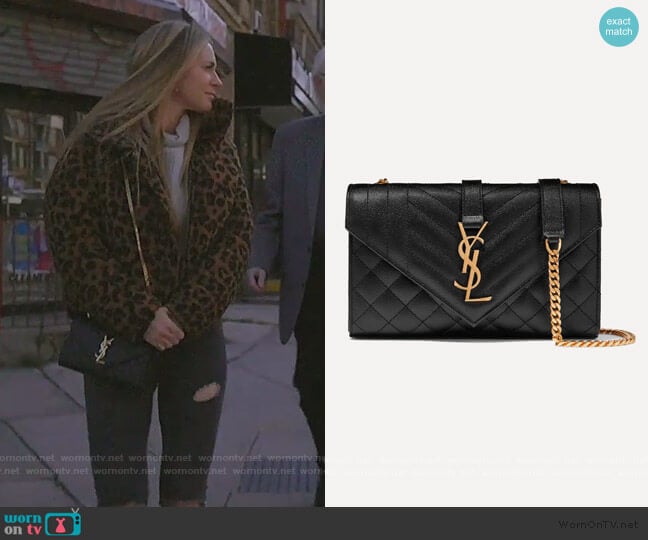 Envelope small quilted textured-leather shoulder bag by Saint Laurent worn by Leah McSweeney on The Real Housewives of New York City