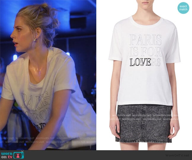 Pary Paris Is For Lovers Graphic Cotton Tee by Sandro worn by Astrid (Lucy Boynton) on The Politician