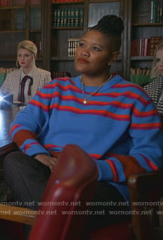 Sky’s blue and red stripe sweater on The Politician