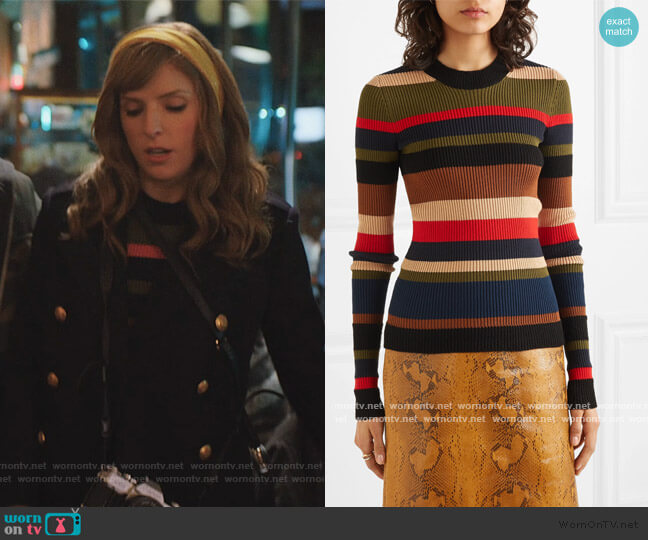 Striped ribbed cotton and cashmere-blend sweater by Sonia Rykiel worn by Darby (Anna Kendrick) on Love Life
