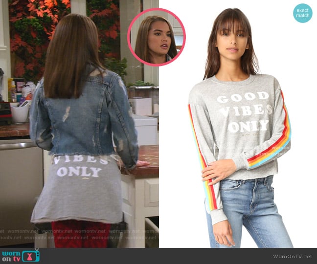 Good Vibes Only Crop Sweatshirt by Spiritual Gangster worn by Alexa Mendoza (Paris Berelc) on Alexa & Katie