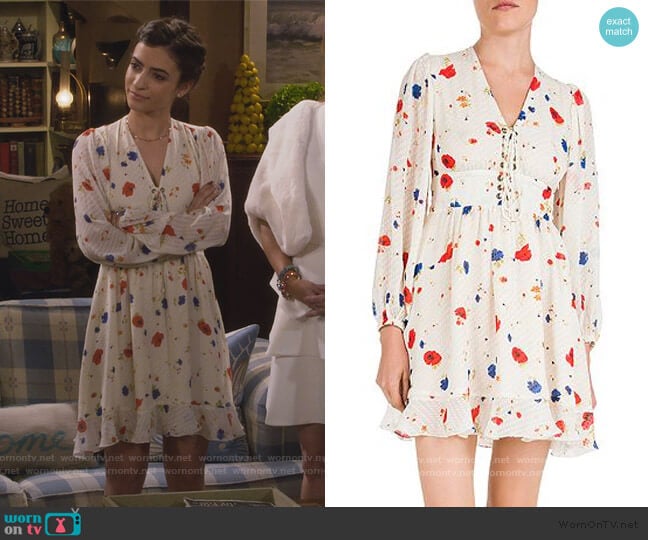 Daydream Flowers Lace-Up Floral Silk Dress by The Kooples worn by Ramona Gibbler (Soni Nicole Bringas) on Fuller House