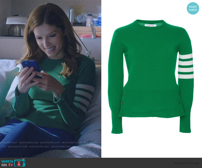 Classic Stripe-Detailed Cashmere Sweater by Thom Browne worn by Darby (Anna Kendrick) on Love Life