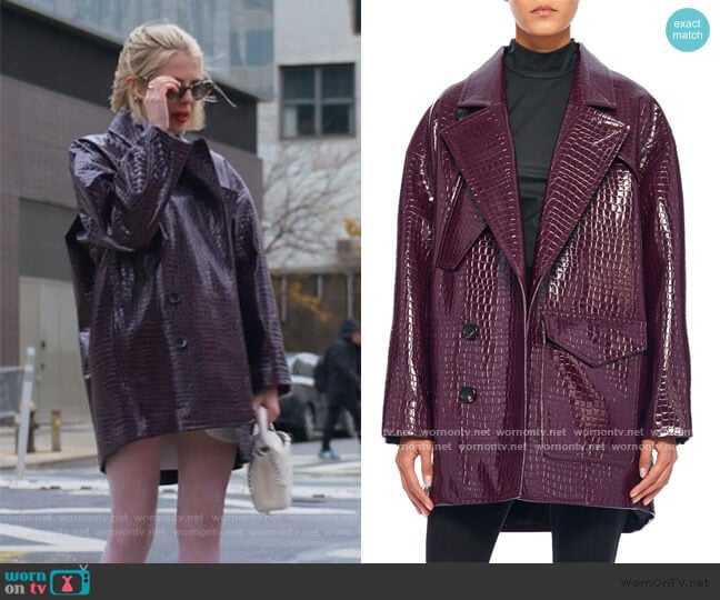 Crocodile-Embossed Oversized Patent Coat by Tibi worn by Astrid (Lucy Boynton) on The Politician