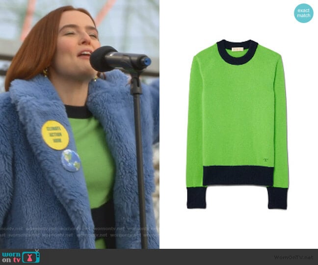 Cashmere Color-Block Sweater by Tory Burch worn by Infinity Jackson (Zoey Deutch) on The Politician