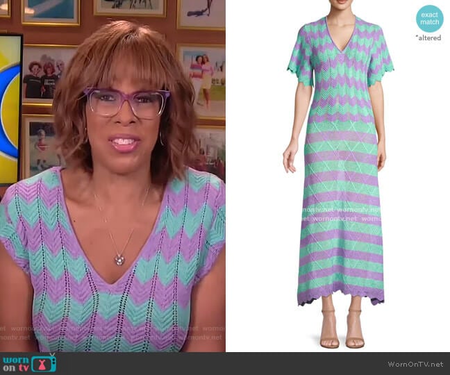  Short-Sleeve Striped Crochet Midi Dress by Victor Glemaud worn by Gayle King on CBS Mornings