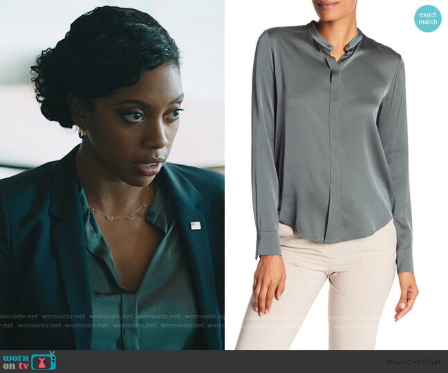 Band Collar Long Sleeve Silk Blouse by Vince worn by Kate Sacker (Condola Rashad) on Billions