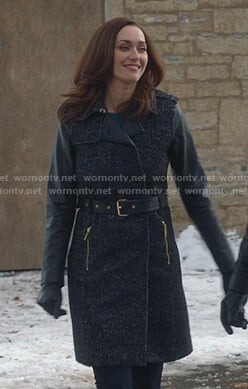 Abigail's tweed trench coat with leather sleeves on Good Witch