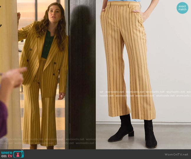 Patrina Pinstripe Trousers by Acne Studios worn by McAfee (Laura Dreyfuss) on The Politician