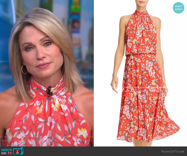 Tea Time Floral Print Midi Dress by Adrianna Papell worn by Amy Robach on Good Morning America