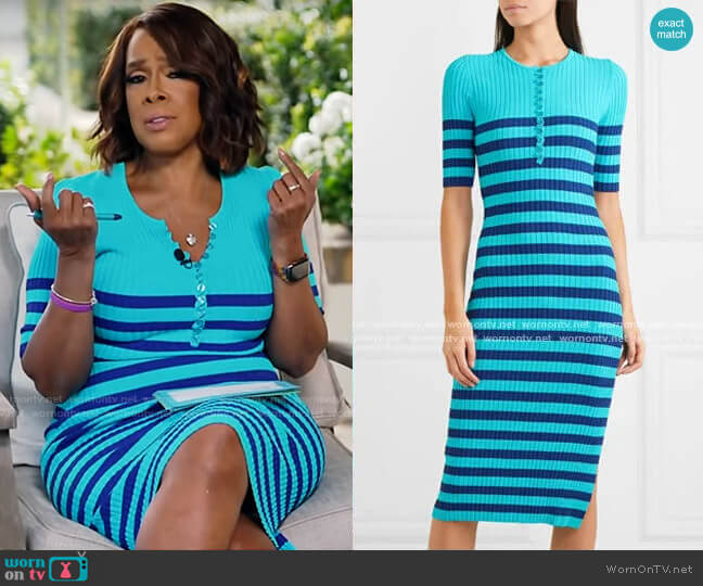 Sunday Striped Ribbed Stretch-Knit Dress by Altuzarra worn by Gayle King  on CBS Mornings