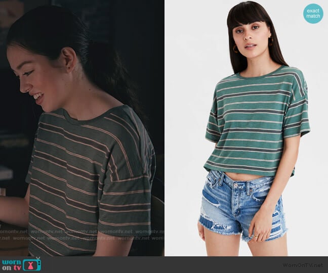 Striped Boxy Tee by American Eagle worn by Annie Sullivan (Anneliese Judge) on Sweet Magnolias