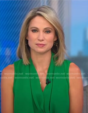 Amy’s green sleeveless wrap top on Good Morning America