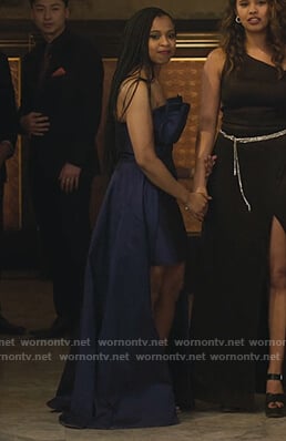 Ani's blue strapless hi lo gown on 13 Reasons Why