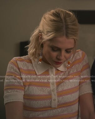 Astrid's white striped knit polo dress on The Politician