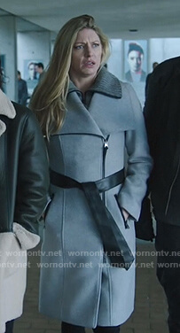 Ava's grey belted zip coat on Legends of Tomorrow