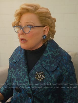 Hadassah’s green leopard double breasted jacket on The Politician