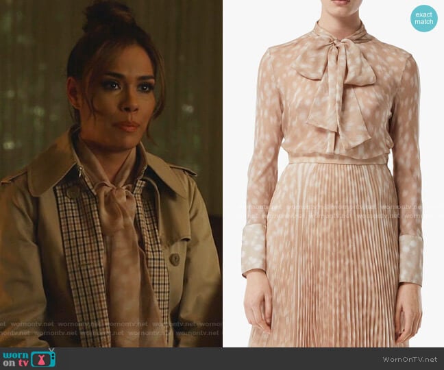 WornOnTV: Cristal’s pink dotted tie neck blouse on Dynasty | Daniella ...