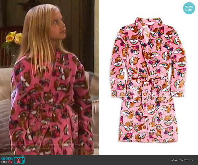 Sloth Print Robe by Candy Pink worn by Sydney Brower on Days of our Lives