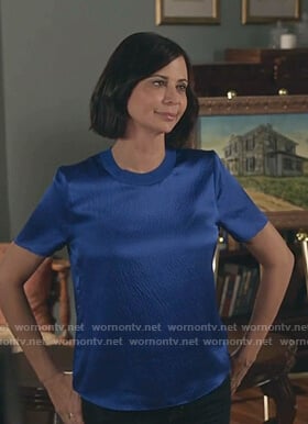 Cassie's blue satin tee on Good Witch