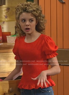 Destiny’s red smocked ruffle top on Bunkd