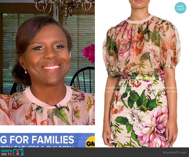 Silk Organza Voluminous Crop Top by Dolce & Gabbana worn by Deborah Roberts on Good Morning America