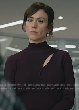 Wendy’s burgundy cutout sweater on Billions