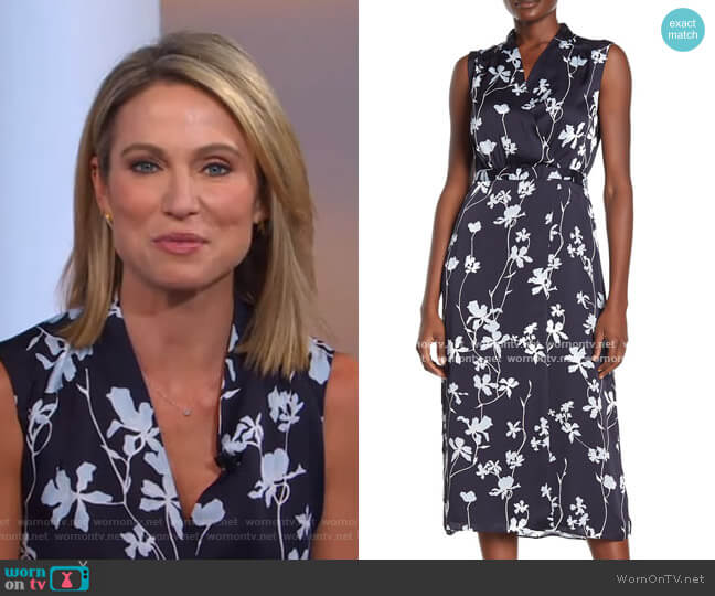 WornOnTV: Amy’s navy floral wrap dress on Good Morning America | Amy ...