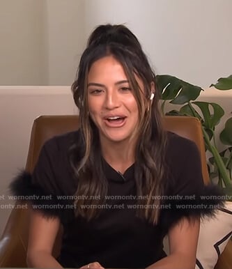 Erin’s black fur-trim tee on E! News Daily Pop