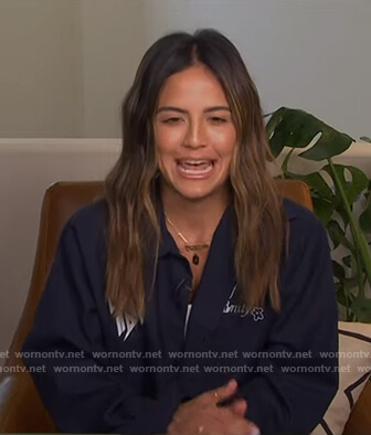 Erin’s navy embroidered shirt on E! News Daily Pop