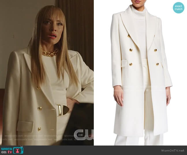 Malone Double-Breasted Wool Long Overcoat by Escada worn by Dominique Deveraux (Michael Michele) on Dynasty