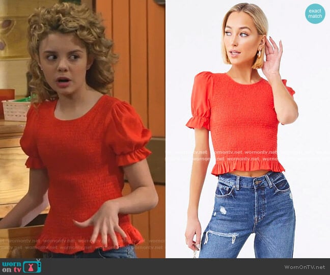 Smocked Ruffled Top by Forever 21 worn by Destiny Baker (Mallory James Mahoney) on Bunkd