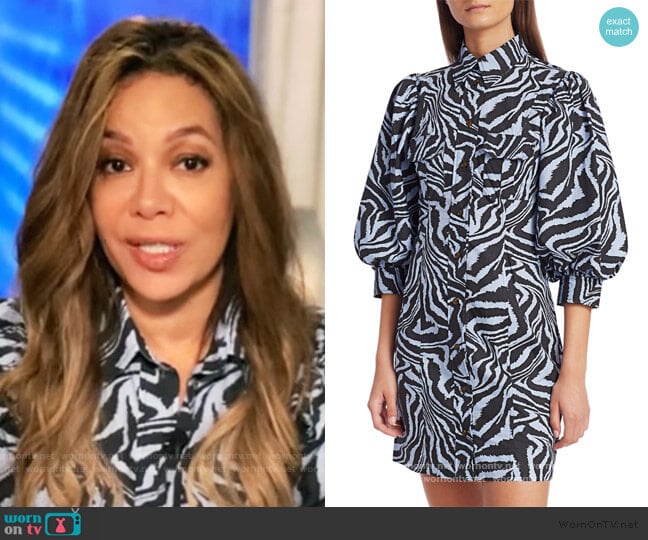 Puff-Sleeve Zebra Mini Shirtdress by Ganni worn by Sunny Hostin on The View