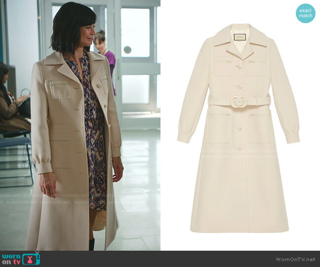 Interlocking G belted Coat by Gucci worn by Cassandra Nightingale (Catherine Bell) on Good Witch