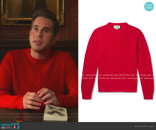 Logo-Embroidered Cable-Knit Wool-Blend Sweater by Gucci worn by Payton Hobart (Ben Platt) on The Politician