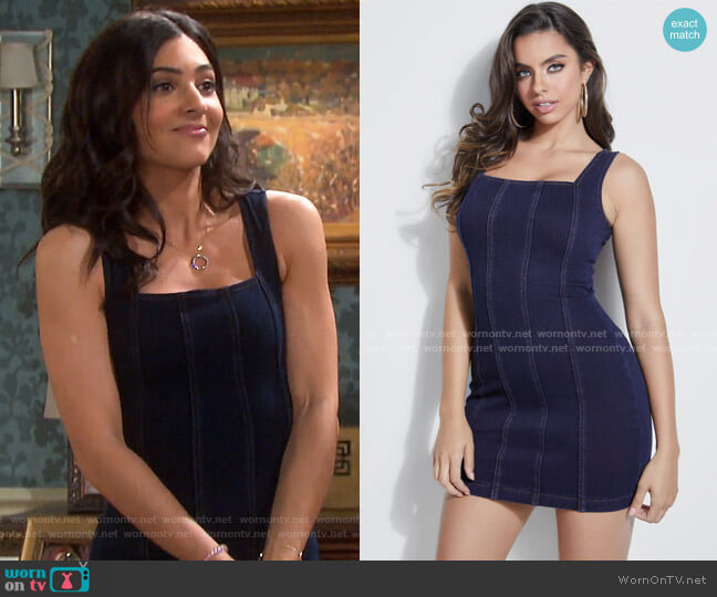 Vivian Denim Bodycon Dress by Guess worn by Gabi Hernandez (Camila Banus) on Days of our Lives