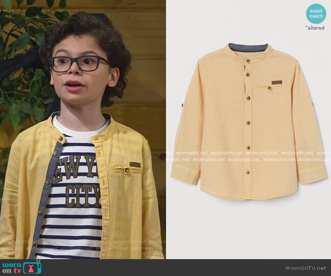 Band-Collar Shirt by H&M worn by Matteo Silva (Raphael Alejandro) on Bunkd